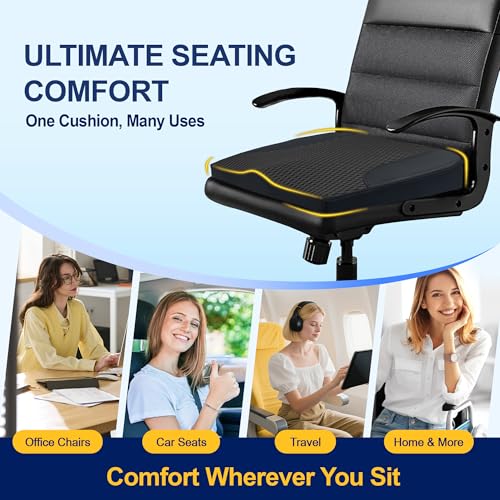 kingphenix Car Seat Cushion – Memory Foam Pad for Driving Comfort – Boosts Height and Relieves Coccyx & Lower Back Pain – Car, Truck, Office Chair (Leather & 4D Mesh Black) - color: Leather & 4d Mesh Black