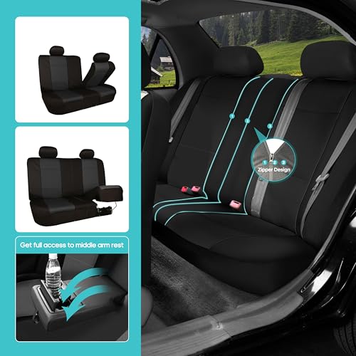 FH Group Car Seat Covers Full Set Neoprene - Universal Fit, Automotive Low Back Front Seat Covers, Airbag Compatible, Split Bench Rear Seat, Washable Seat Cover for SUV, Sedan Black