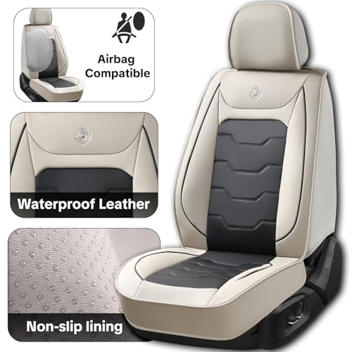 Gray Car Seat Covers Complete Set, Universal Car Seat Covers for Cars, Premium Waterproof Leather, Protect & Upgrade Car Interiors, Airbag Compatible, Easy to Install & Clean Up - color: Gray & Black