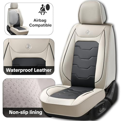 Gray Car Seat Covers Complete Set, Universal Car Seat Covers for Cars, Premium Waterproof Leather, Protect & Upgrade Car Interiors, Airbag Compatible, Easy to Install & Clean Up - color: Gray & Black