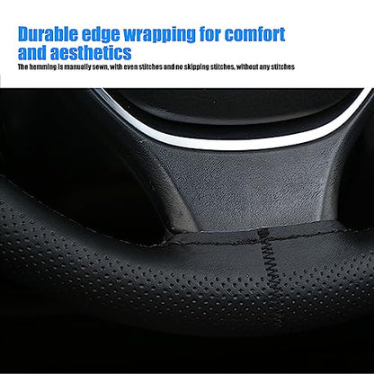 Pack-1 Leather Steering Wheel Cover, Universal Non-Slip Stitch On Wrap, DIY Car Wheel Cover Protector with Needle and Thread for Most Cars SUVs and Trucks (Black #4) - color: Black #4