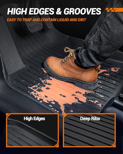 SEALIGHT Tesla Model Y Floor Mats 5 Seat 2021-2024, All Weather Custom Fit Floor Liners, 1st & 2nd Row Full Coverage, 3D Scanning Design, Non-Slip TPE Material, Waterproof & Stain-Resistant