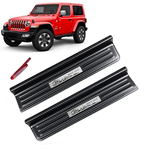 Rowa Door Sill Guards Compatible with Jeep 2018-2026 Wrangler JL JLU & 2020-2026 Gladiator JT, Carbon Fiber Pattern 304 Stainless Steel Door Entry Guard Full Coverage for Door Sill Protector (2- Door) - size: Carbon Fiber Pattern - 2 Door
