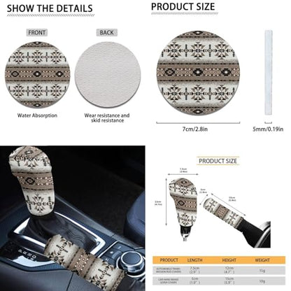 Dreaweet Tribal Car Seat Covers Full Set Geometric Pattern Car Decor Universal Car Seat Covers with Steering Wheel Cover/Armrest Cover/Seat Belt Pads/Coasters/Gear Shift & Handbrake Cover,12 Pcs Set - color: Geometric Pattern