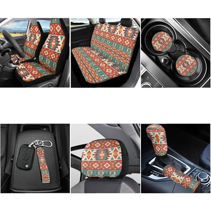 Horeset Aztec Style Full Set of 11pcs with Lanyards Key Holder,Farmhouse Rustic Bottle Holder Pad,Cars Headrest Protector,Gear Shift Knob and Handbrake Cover for Daily Outside Travel - color: Aztec Style-8