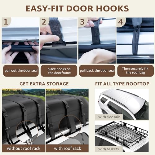 iBirdie Roof Rack Cargo Carrier 15.3 Cubic Feet, Soft-Shell Rooftop Cargo Box, Waterproof Heavy Duty 1200D for Car with/Without Roof Rack, Includes Anti-Slip Mat, Door Hooks, 46x34x17 inches - size: 46"x34"x17" 15.3 Cubic feet