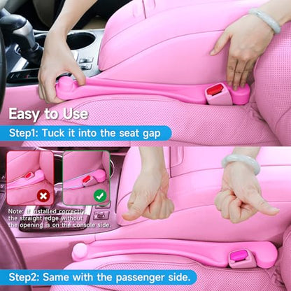 Givifive Car Seat Gap Filler Set of 2, 3IN1 Seat Side Gap Filler Plug with Storage Slot & Hook Function, Soft Foam Universal Fit Car SUV Truck Fill Gap Between Seats Console Organizer (Narrow Pink)
