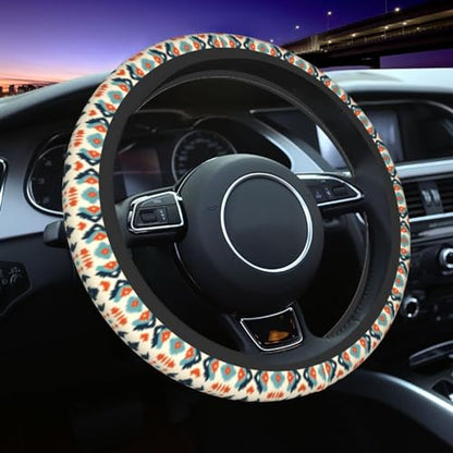 Aztec Steering Wheel Cover with 2 Car Coasters Non Slip Neoprene for Women Men Universal 15 Inch - color: Aztec