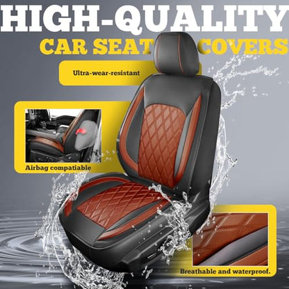 LINGVIDO Car Seat Covers Full Set (5 Seats) - Premium Perforated Nappa Leather, Waterproof Shield, Omni-Adapt Fit SUVs Sedans, Ultimate Family & Pet Protection - color: Black & Brown (B), size: Full Set (5 Seats)
