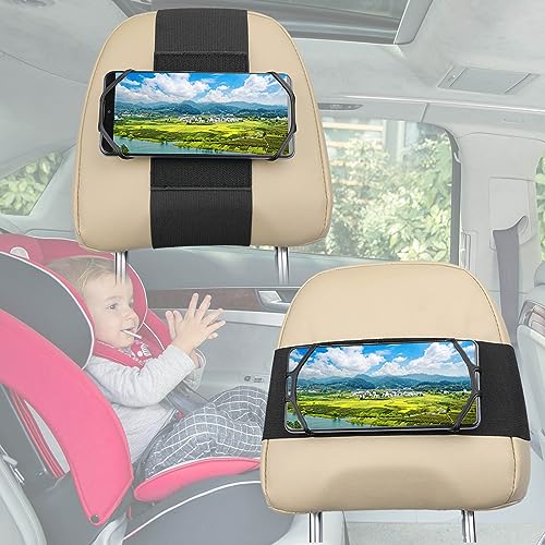 2 Pack Car Headrest Phone Mount Holder Fits All 3.5-7 Inch Cell Phone and Devices Silicone Car Phone Mount Holder for Kids in Back Seats - Black (Black 2 Pack) - color: Black 2 Pack