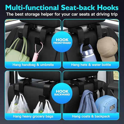 Car Seat Hooks Anti-Drop Headrest Storage Hanger Universal Fit Automotive Organizer for Purse Bag Coat Black 2 Pack