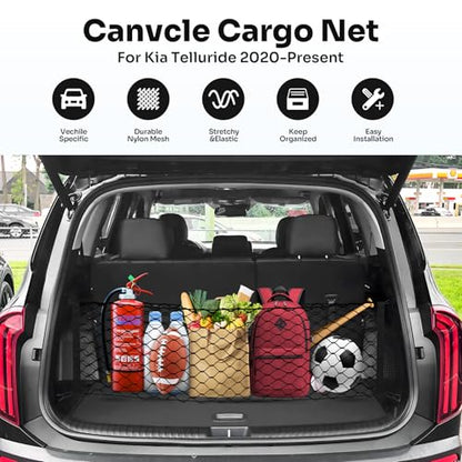 Canvcle Trunk Cargo Net for 2020-2026 Kia Telluride Accessories Envelope Style Mesh Trunk Net Organizer and Storage Stretchable Adjustable Elastic Nylon Rear Cargo Netting with Hooks - style: for Kia Telluride
