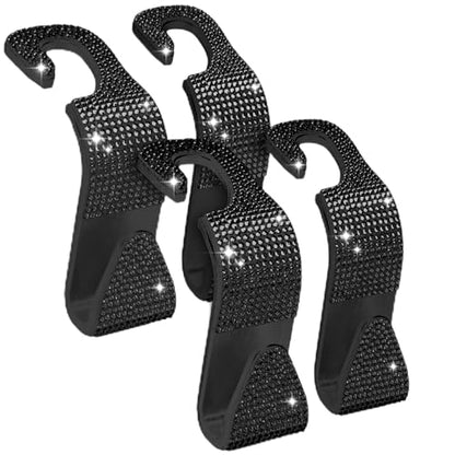 Sparkling Car Seat Hooks, 4 Pack, Black Purse Holder for Car Headrest, Chic Automotive Accessories for Women Essentials Handbag Clothes Coats Grocery Bags - color: Shadow Gem