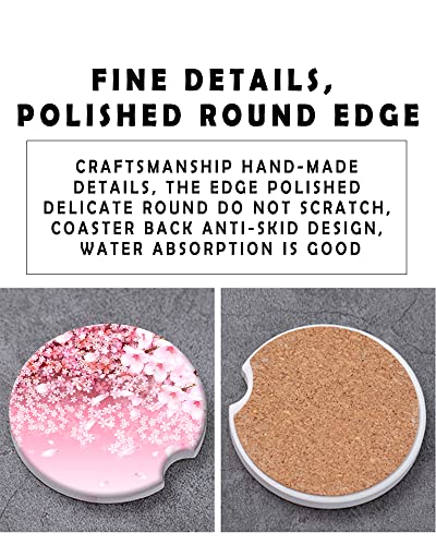 CLEVI 2 Pack Universal Ceramic Car Cherry Blossom Background,Pink Design Ceramic Stone with A Finger Notch for Easy Removal of Car Cup Holder Coaster - color: Cherry Blossom