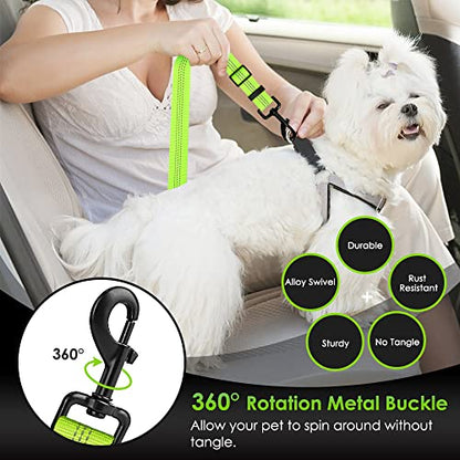 SlowTon Dog Seat Belt, Adjustable Dog Safety Belt Leash, 2 in 1 Latch Bar Attachment Dog Car Seatbelt with Elastic Nylon Bungee Buffer, Reflective Nylon Belt Tether (Lime) - color: Lime