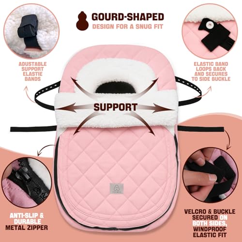 ACRABROS Car Seat Cover Baby: Winter Infant Carseat Canopy for Boy Girl Newborn, Zipper Peeping Window, Warm Cozy Cold Weather Waterproof Fitted, Pink - color: Pink