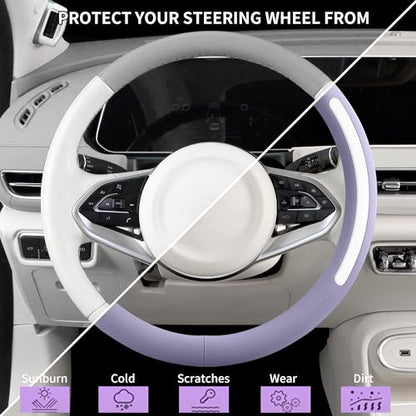 Steering Wheel Cover, Universal 15 inch, Faux Leather Steering Wheel Protector Anti-Slip, Breathable & Heating-Compatible for Cars Trucks SUVs Vans - color: Purple