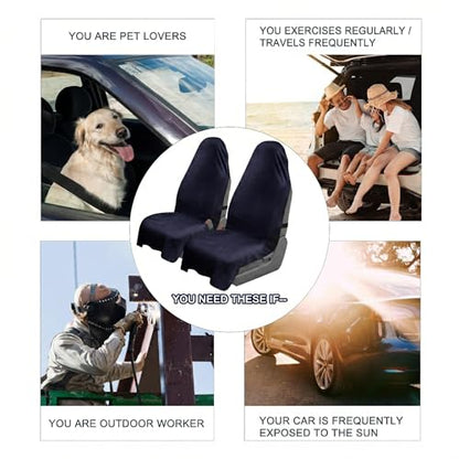Car Seat Towel Cover, 2pcs Universal Front Seat Protector for Cars, SUVs and Trucks, Sweat Towel Car Seat Cover for Gym, Yoga, Swimming, Pets and Family Travel, Navy - color: Black