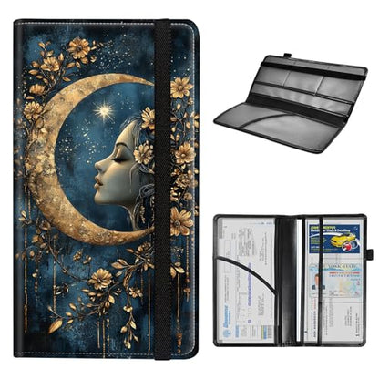 Car Registration and Insurance Holder for Women Men,Automobile License Document Card Holders Vehicle Glove Box Organizer Leather Accessories Driver Essential,Moon Flower Woman - color: Moon Flower Woman