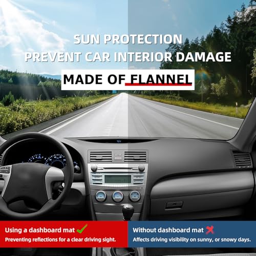Dashboard Flannel Dash Cover Mat for Toyota Camry 2007 2008 2009 2010 2011 Flannel Polyester Custom Fit Toyota Camry Accessories Dash Cover Black Trim (Camry 2007-2011, Black) - size: Toyota Camry Flannel 2007-2011