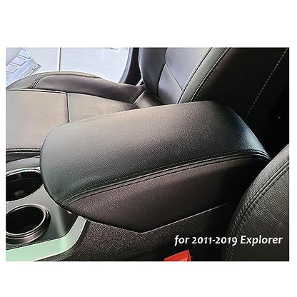 DEYTOP Console Armrest Cover for Ford Explorer 2011-2019 Center Console Crusion Pad for 2019 2017 2016-2011 Explorer Anti-Scratch Leather Armrest Crusion Protector (Black with Black Stitches)