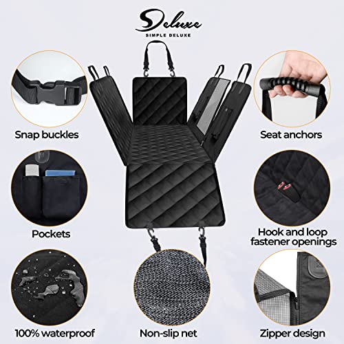 Simple Deluxe Dog Car Seat Cover for Back Seat, Waterproof Dog Car Hammock with Mesh Window, Scratchproof & Nonslip Seat Protector for Cars, Trucks, SUVs, Standard