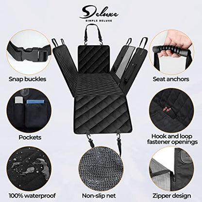 Simple Deluxe Dog Car Seat Cover for Back Seat, Waterproof Dog Car Hammock with Mesh Window, Scratchproof & Nonslip Seat Protector for Cars, Trucks, SUVs, Standard