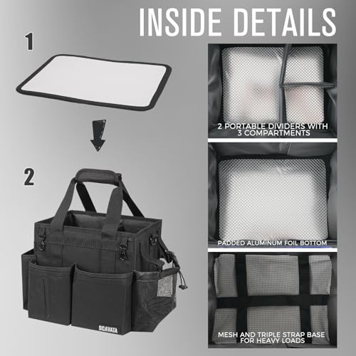 Compact Wearable Cleaning Caddy, Small Supplies Organizer with Handle & Shoulder Straps for Housekeepers, Under Sink & Car Cleaning Tool Organizer Bag (Black)