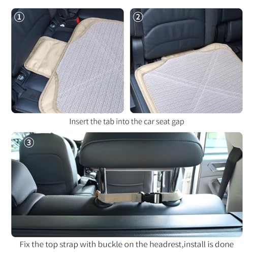 Viaviat Car Seat Protector Leather Waterproof Child Safety Seat Protector Cover with Thick Pad and 2 Large Pockets Durable Kick Mat for All Auto Seat (Beige) - color: Beige