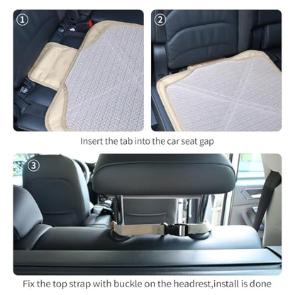Viaviat Car Seat Protector Leather Waterproof Child Safety Seat Protector Cover with Thick Pad and 2 Large Pockets Durable Kick Mat for All Auto Seat (Beige) - color: Beige