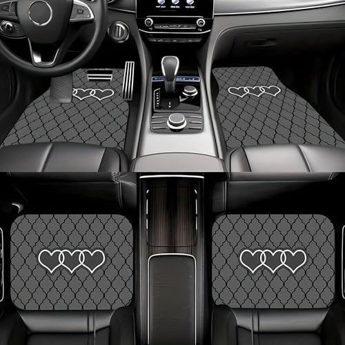 Universal Fit Car Floor Mats Set of 4Pcs, Gray Heart Pattern All-Weather Front Rear Car Carpet Mats, Non-Slip Car Floor Mat Car Accessories for Automotive Trucks SUV Sedans Vans - color: Gray Heart Pattern