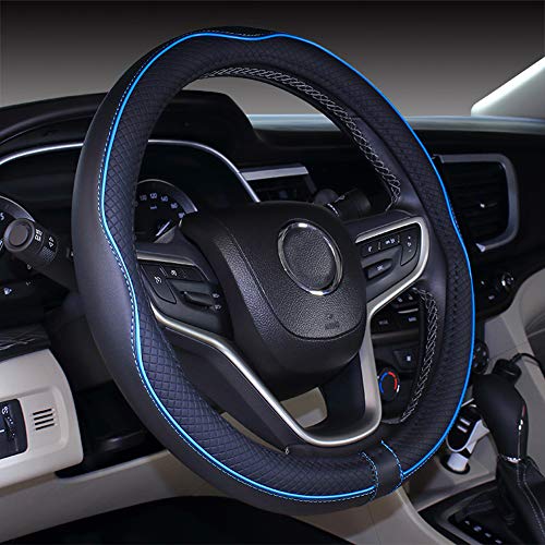Mayco Bell Small Size Steering Wheel Cover Anti-Slip,Safety,Soft,Breathable,Durable,Full Surround,Comfortable Grip Microfiber Leather (14-14.25 inch,Black Blue) - color: Black Blue, size: 14''-14.25''