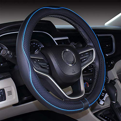 Mayco Bell 2019 New Microfiber Leather Car Extra Large Steering Wheel Cover for Big Trucks (17'', Light Blue) - color: Black Blue, size: 17''