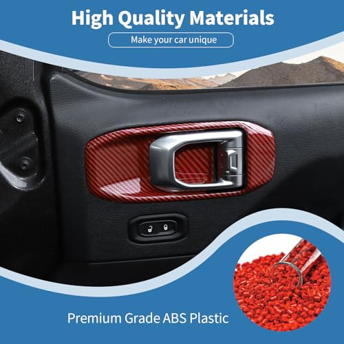 for Jeep JL Inner Door Handle Cover Bowl Trim for Jeep Wrangler JL JLU 2018 up for Gladiator JT 2020 up 2DR Red Carbon Fiber Grain Interior Accessories 2pcs