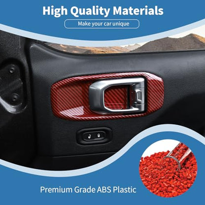 for Jeep JL Inner Door Handle Cover Bowl Trim for Jeep Wrangler JL JLU 2018 up for Gladiator JT 2020 up 2DR Red Carbon Fiber Grain Interior Accessories 2pcs