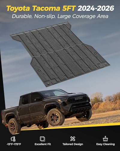 3W Truck Bed Mat for Toyota Tacoma 2024-2026, Heavy Duty Tacoma Accessories TPE Truck Bed Liner, All Weather Pickup Truck Bed Protection(Only Fit 5ft/5' Short Bed) - size: 4. Tacoma|5FT|Truck Bed Mat