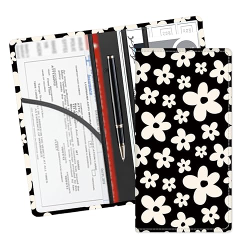 Leather Car Registration and Insurance Card Holder, Cute Car Accessories Vehicle Glove Box Car Organizer for Documents, Cards, License Black White Flowers - color: Black White Flowers