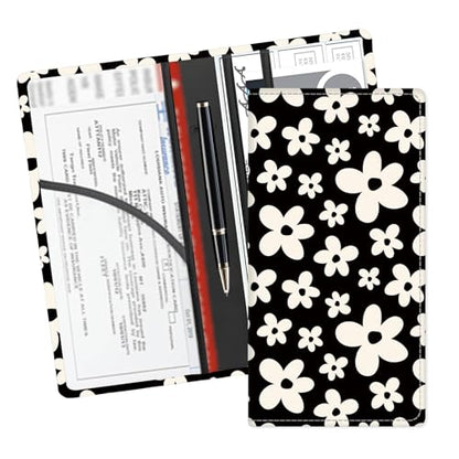 Leather Car Registration and Insurance Card Holder, Cute Car Accessories Vehicle Glove Box Car Organizer for Documents, Cards, License Black White Flowers - color: Black White Flowers