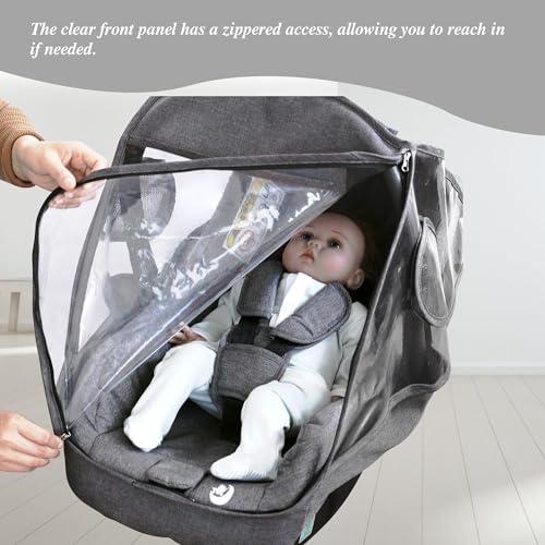 Miracle Baby Car Seat Rain Cover, Universal Infant Car Seat Weather Shield with Storage Bag,Waterproof Baby Car Seat Cover with Breathable Ventilation, Baby Travel Accessories (Grey) - color: Grey