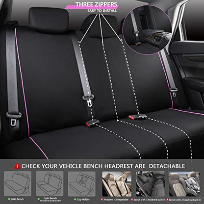 CAR-GRAND Piping Cloth Car Seat Covers Full Set, Breathable Universal Car Seat Cover, Airbag Compatible Seat Cover for Cars Trucks SUV Van Sedan (Black-Pink Strips) - color: Black-Pink