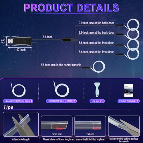Smart Car LED Interior Lights with USB Port, LED Strip Fiber Optic Lights, Wireless App Control, Sync to Music, Car Accessories Gifts for Women and Men, 5 in 1 - size: 5 in 1- App Control