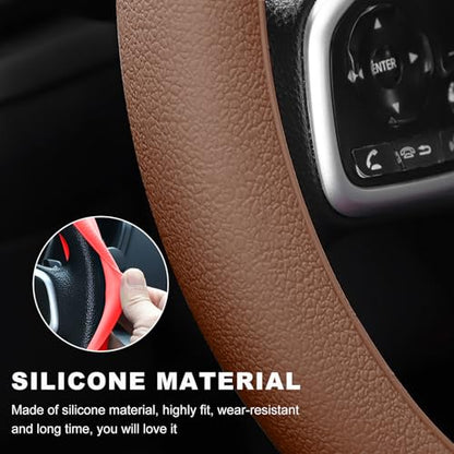 DXNQ Car Steering Wheel Cover, 13 to 14.17 inches Anti-Slip Silicone Steering Wheel Protector, Soft Flexible Shock-Absorbent Steering Wheel Protective Cover for Most Car Models (Brown) - color: Brown