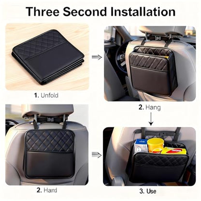 Car Trash Can with Strap Hanger: 2PCS Small Car Garbage Bin for SUV Sedan Truck, Auto Seat Organizer for Snack Wrappers Tissues
