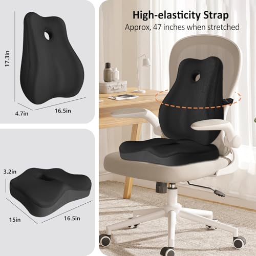 Seat Cushion,Lumbar Support Pillow for Office Chair, Cooling Mesh Office Chair Cushions for Sciatica,Tailbone &Back Pain Relief,Ergonomic Memory Foam Back Support Pillow for Desk,Gaming Car Chair - color: Black