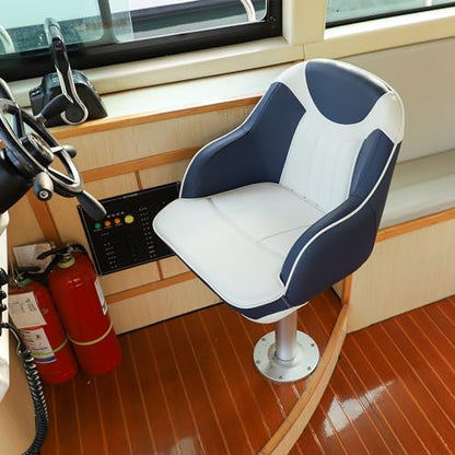 NORTHCAPTAIN Pontoon Boat Seat Captain Bucket Seat with Boat Seat Cover - color: D-White/Navy Blue