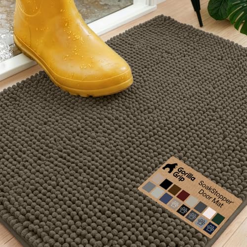 GORILLA GRIP SoakSTOPPER Dog Door Mat, Machine Washable Rug Absorbent Doormat Captures Moisture Mud Dirt, Quick Dry Soft Chenille Entryway Rugs Indoor Entrance Mats for Dog Paws, 24x17 Cappuccino - color: Cappuccino, size: 24" X 17"