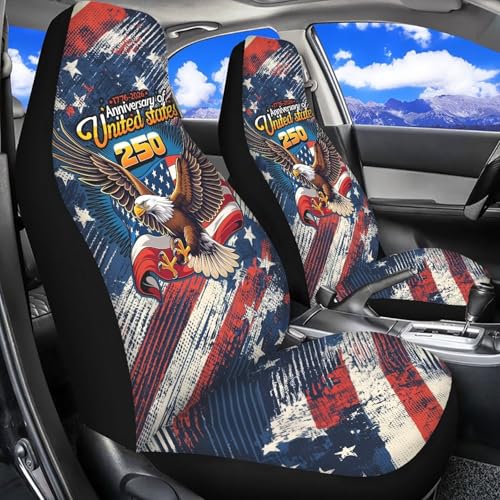 250th Anniversary of United States Car Front Seat Covers Patriotic Car Seat Cover Protector Front Seats Removable Automotive Accessories Suitable for Cars,SUV,Sedan - color: 250th Anniversary of United States