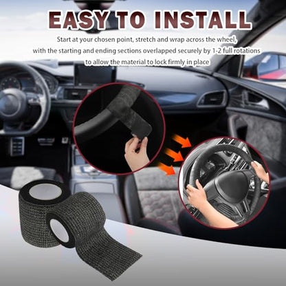 2PCS Steering Wheel Wrap Sweat-Absorbing Anti-Slip,14.76Ft Self-Adhesive Steering Wheel Tape for Improved Grip and Driving Comfort,Universal Car Wheels Cover Car Accessories