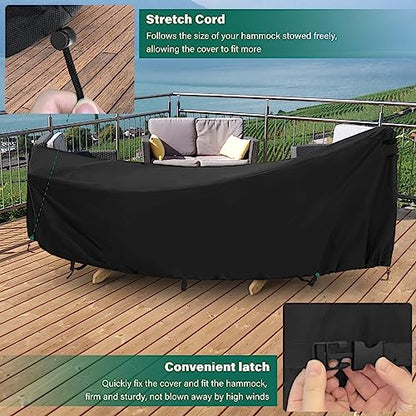 Hammock Cover,400D Upgraded Waterproof Hammock Cover for 11-12 Ft Hammock with Including Adjustable Buckle Strap,150" L x 59" W x 31" H-Black