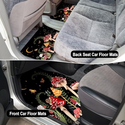 Fabbay 26 Pcs Mushroom Car Seat Covers Set with Protectors Steering Wheel Seat Belt Cover Floor Mat Armrest Cushion Key Chains Auto Interior Accessories for Women(Dark) - style: Dark